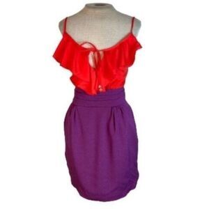 Single Ruffled Mini Dress Red Purple XS